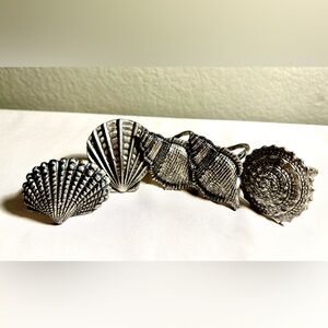 5 VTG Beaulieu Vineyards Pewter Napkin Rings Tableware Nautical Seashells 2x2"